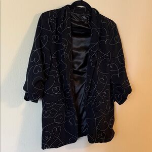 Elegant Black Heart Pattern Women's Blazer